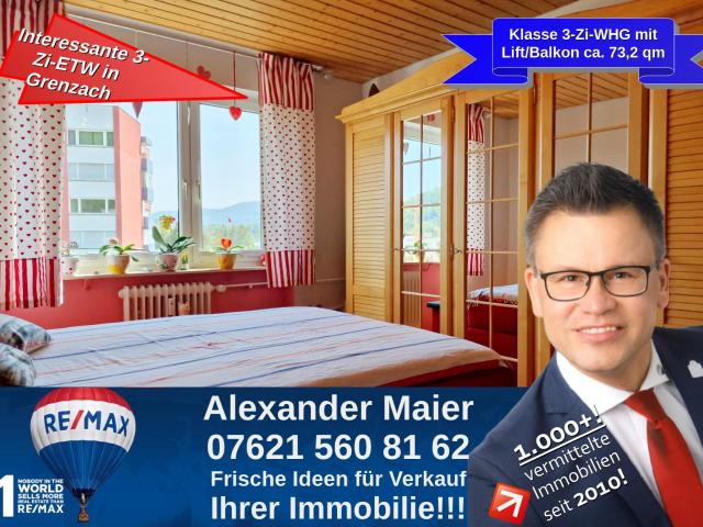 Interessante Chance in Grenzach Wyhlen: 3 Zi Wohnung, Lift, Balkon, Einbauküche, super Ausblick!