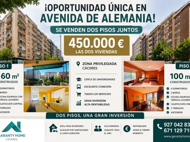 ¡INVERSIÓN ÚNICA EN AVENIDA DE ALEMANIA, CÁCERES!