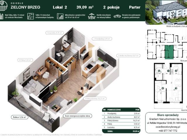 Jarocińska 39,09 m², Wrocław