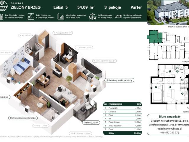 Jarocińska 54,09 m², Wrocław