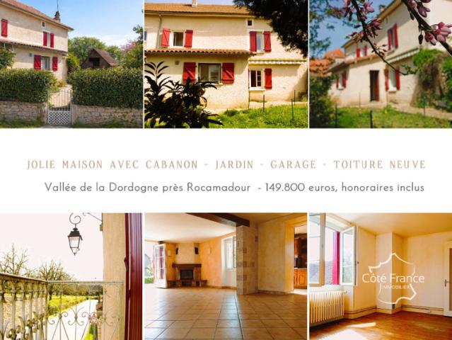 Jolie maison avec cabanon, jardin, garage et toiture neuve