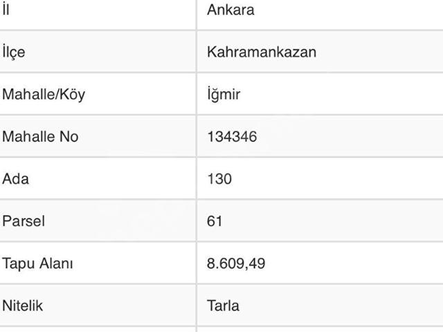 KAHRAMANKAZAN İYMİR MAH. SATILIK TARLA