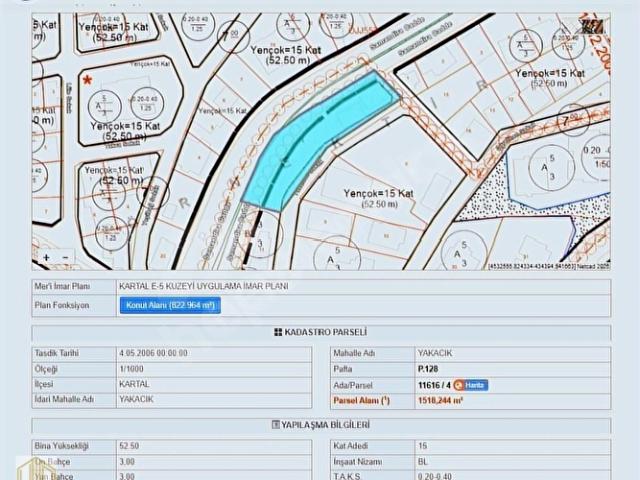 KARTAL YAKACIK SAMANDIRA CADDE CEPHE 15 KAT İMARLI 300 M2 ARSA