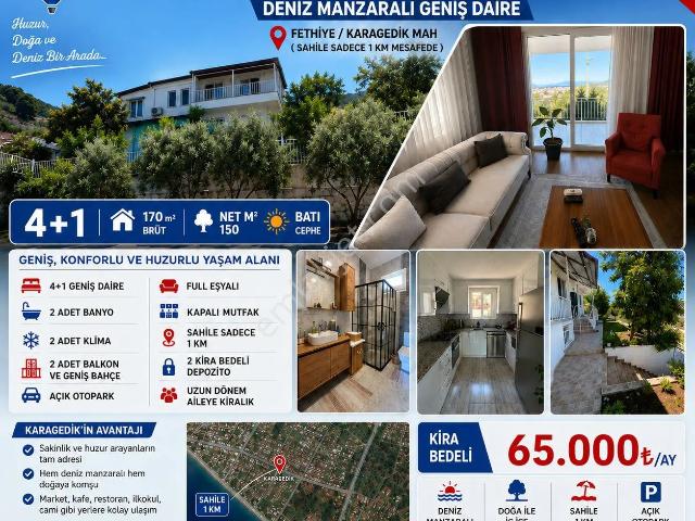 Karagedikte Müstakil Kiralık Deniz Manzaralı Geniş Daire