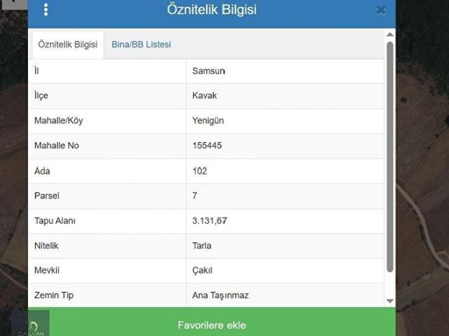 KAVAK YENİGÜN KÖYÜ SATILIK TARLA