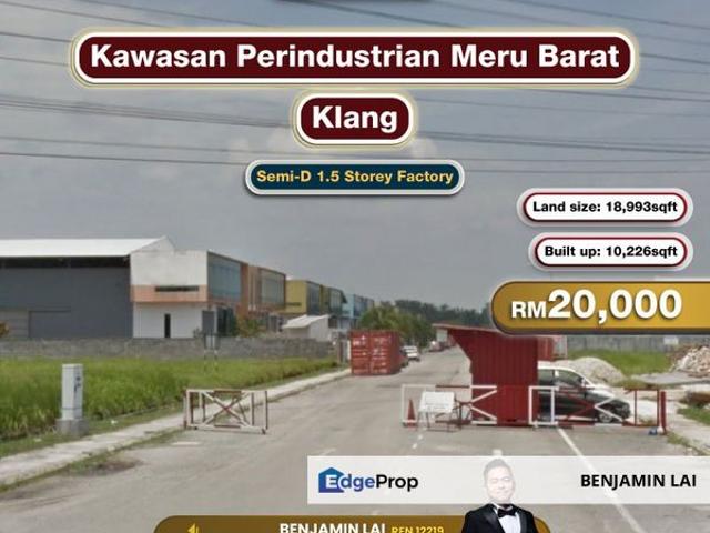 Kawasan Perindustrian Meru Barat, Klang Semi D 1.5 Storey Factory For Rent
