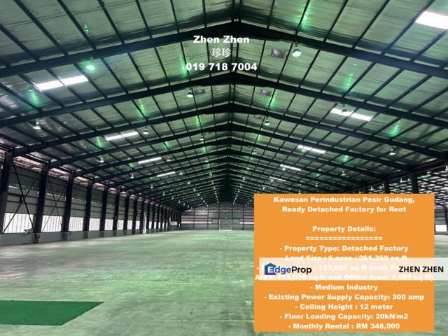 Kawasan Perindustrian Pasir Gudang, Ready Detached Factory for Rent
