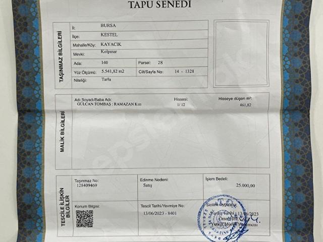 ARAÇ TAKASINA AÇIK KAYACIK MEVKİNDE EMSALSİZ ARSA
