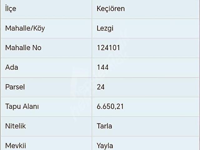Keçiören Lezgi Mahallesi'nde Tek Tapu 6.5 Dönüm Fırsat Tarla