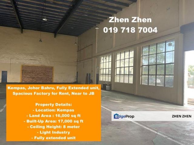 Kempas, Johor Bahru, Fully extended unit, Spacious Factory for Rent, Near to JB, BUA: 17,000 sq ft