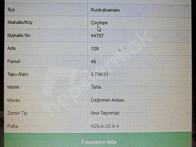 KIZILCAHAMAM ÇEÇTEPE DE SATILIK TARLA