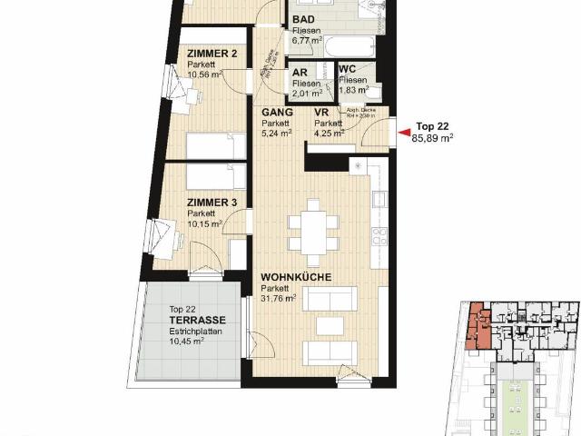 PROVISIONSFREI! gut geschnittene und helle 4 Zimmer Wohnung mit Terrasse_Top 22_Kleegarten