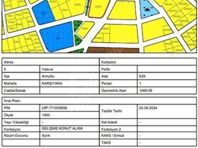 KONUT İMARLI ARSA 1.666 M2 ARMUTLU KARŞIYAKA MAHALLESİNDE