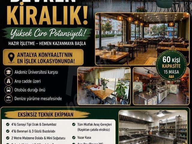 Konyaaltı'nda Devren Kiralık Restoran Akdeniz Üni. Karşısı