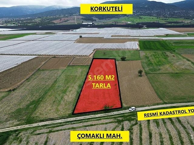 KORKUTELİ ÇOMAKLI MAH. 5.160 M2 TARLA RESMİ KADASTROL YOLU VAR