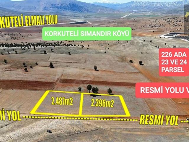 KORKUTELİ SIMANDIR KÖYÜ SATILIK 2 ADET TARLA