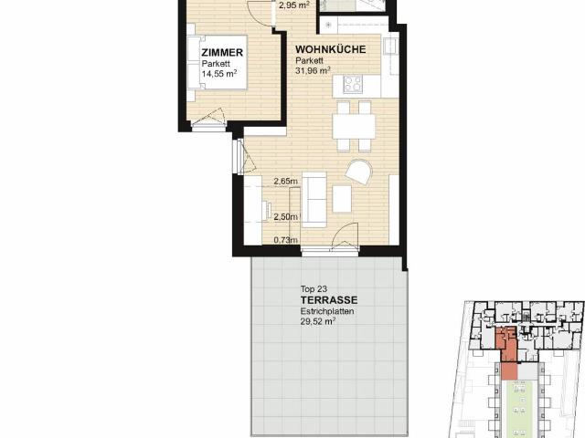 Wohnen im Kleegarten_großzügige und helle 2 Zimmer Wohnung mit großer Terrasse _Top 23_PROVISIONSFREI!