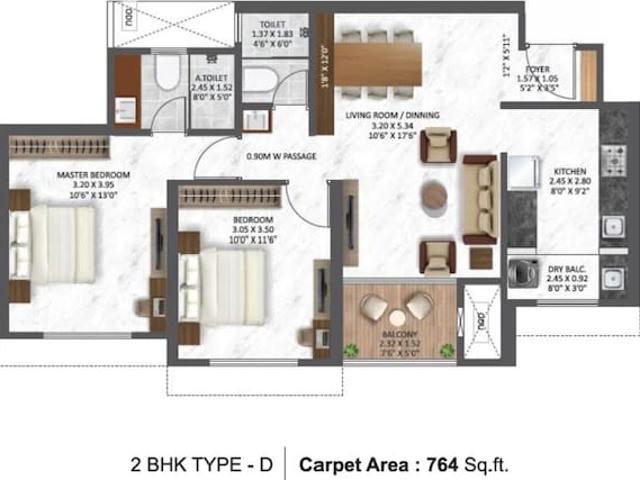 Krisala Everlyn 2 Bedroom 764 Sq. Ft. Apartment in Darumbre Pune Listing ID: #10096