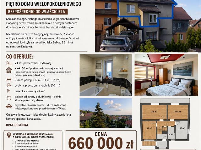 Przestronne 71 m² mieszkanie z poddaszem w Kryspinowie
