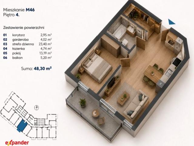 Kwiatkowskiego 48,30 m², Nowa Dęba
