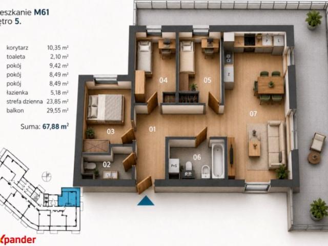 Kwiatkowskiego 67,88 m², Nowa Dęba