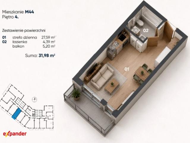 Kwiatkowskiego 31,98 m², Nowa Dęba