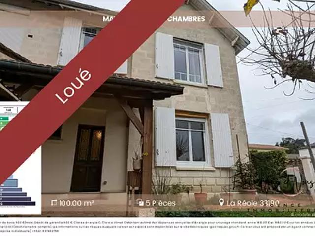La Réole 33190 Location maison 5 pièces t5 terrasse