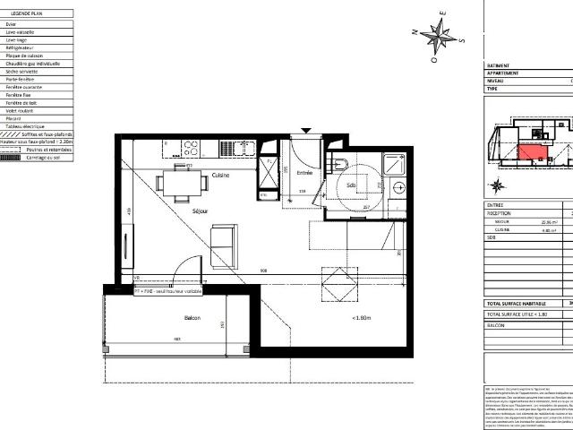 La roche dur Foron Grand T1 de 39.36 m² dernier étage Frais