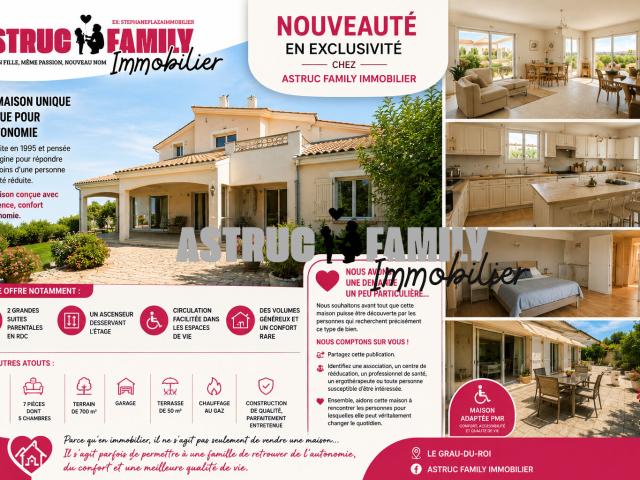 Le Grau du Roi Maison 7 pièces 5 chambres Ascenseur Adaptée PMR Terrain 700 m2