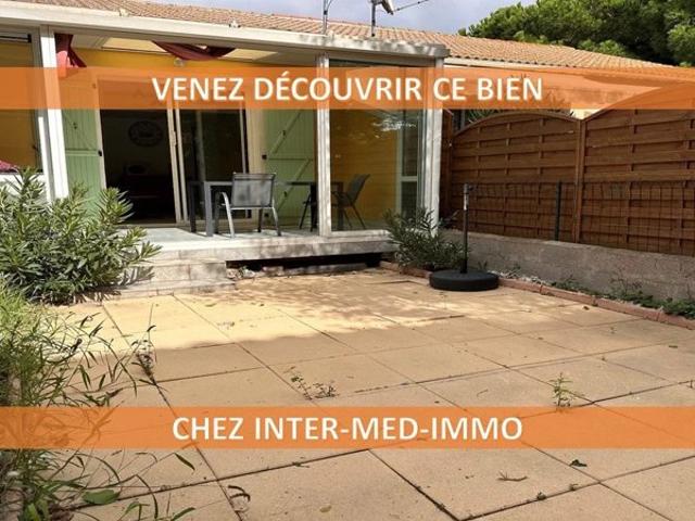 Le Grau d'Agde 34300 Pavillon de type 3 pièces avec terrasses, jardin et place de stationnement