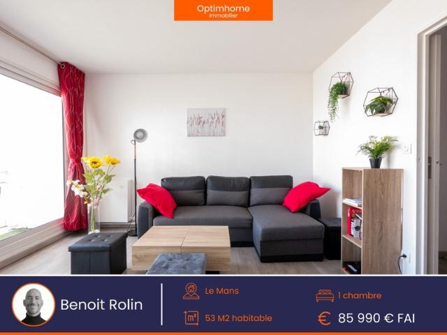 LE MANS 72 – Quartier Est | Appartement T2 de 53M2 avec balcon, vue panoramique et aucun travaux