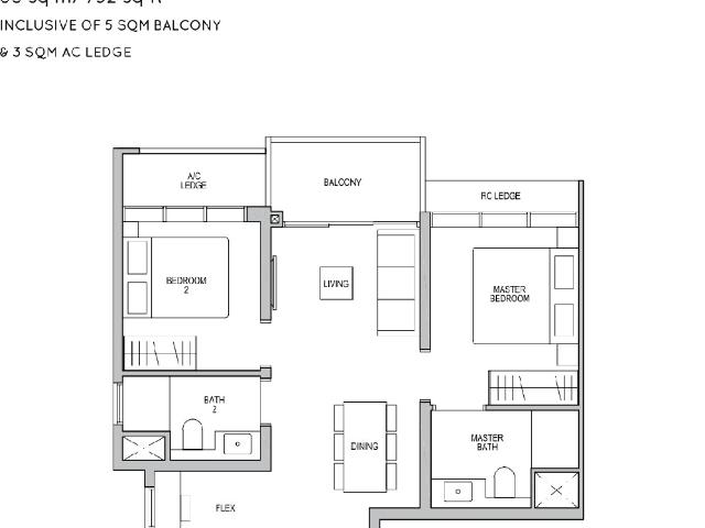 Lentor Modern Condominium For Rent, $4,500, 2 Bed 2 Bath 732 sqft $6.15 psf