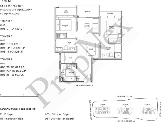 Lentor Modern Condominium For Sale, $1,700,000, 2 Bed 2 Bath 732 sqft $2,322.00 psf