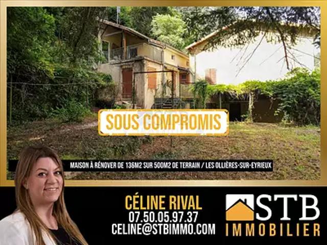 Les Ollières sur Eyrieux 07360 Achat / Vente maison 5 pièces t5 terrasse