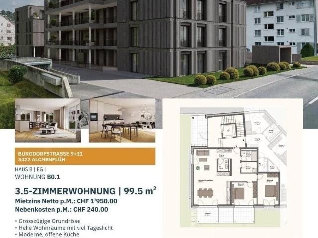 Letzte Chance: Mieten wie ein Eigentümer Grosszügige 3.5 Zimmer Neubauwohnung mit 23 m² Terrasse