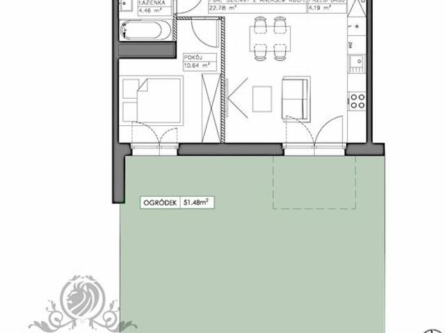 Śliczne mieszkanie 2 pokojowe 42,07m2 z ogrodem, Jagodno