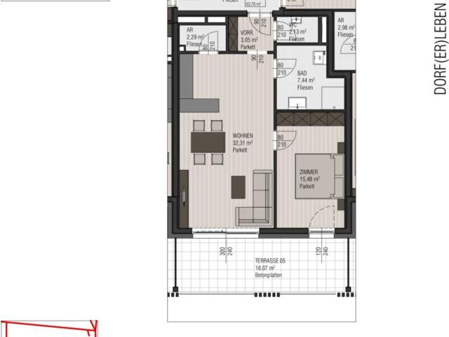 Lichtdurchflutete 2 Zimmer Wohnung mit Bergblick