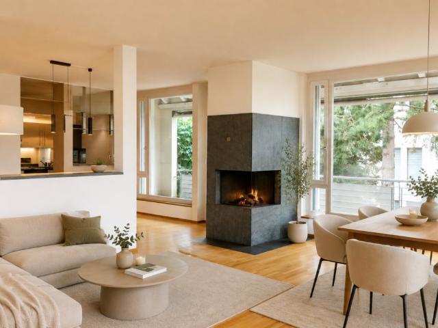 Lichtdurchflutete Wohnung mit Cheminée, Balkon, Terrasse & Ziergarten Bruderholz