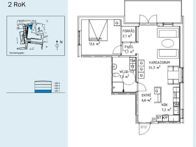 Ljus och modern lägenhet med närhet till sjö, hav 66 m² 9 628 kr
