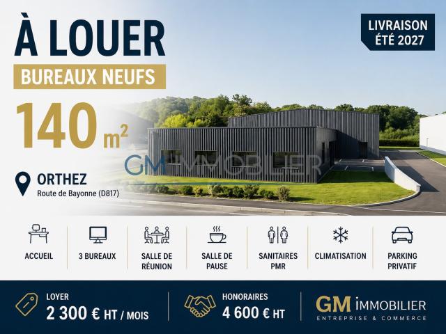 Local commercial neuf 140 m2 Axe principal ORTHEZ Visibilité exceptionnelle