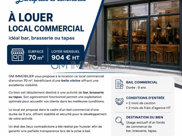 Local commercial de 70 m2 avec belle vitrine