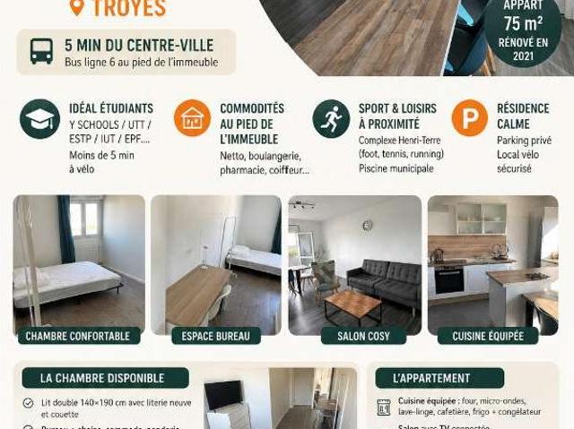 location 5 pièces meublée de 79 m² à Troyes