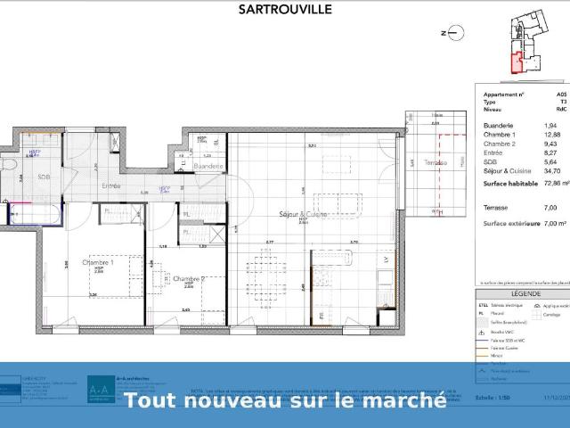 location t3 72 m² sartrouville 78500