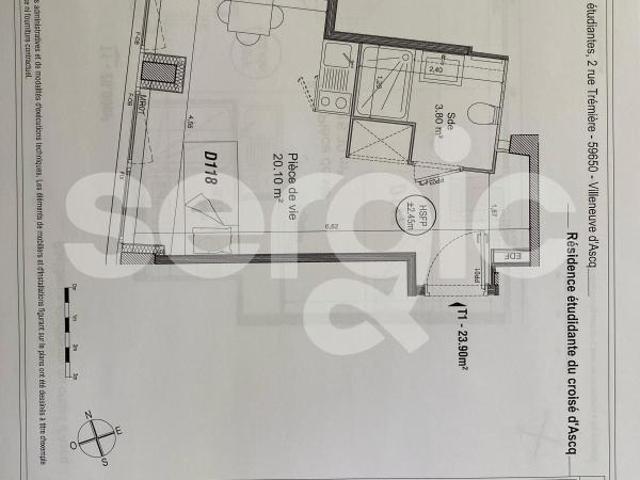 location t1 23 m² villeneuve d ascq 59650