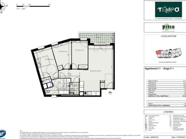 Location Appartement 4 pièces 81 m2 Massy