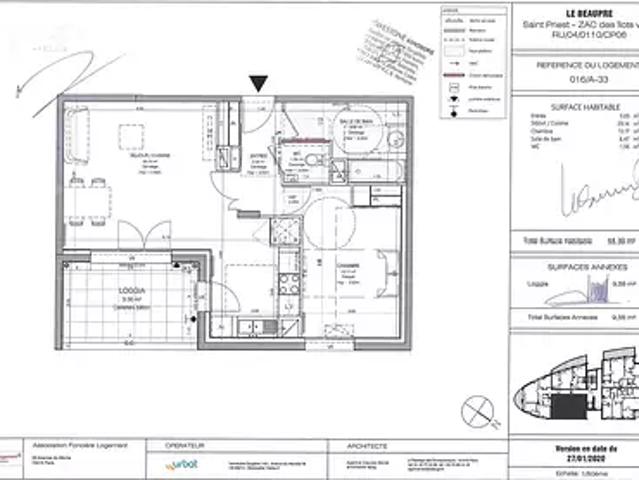 location appartement, 55.39 m²