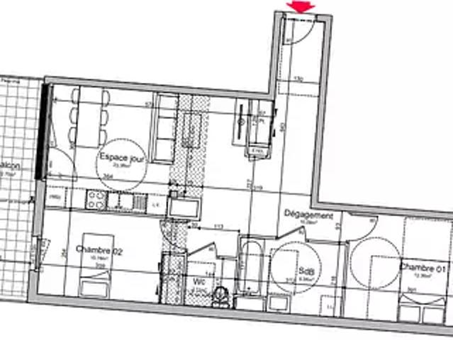 location appartement, 65.25 m²