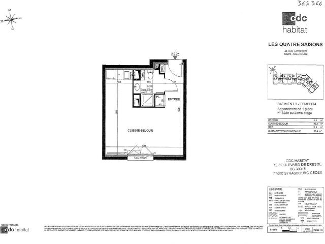 Location appartement 1 pièce MULHOUSE 31m² à 483.37€/mois CDC Habitat