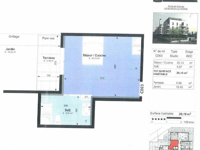 Location Appartement 1 pièce 26.1 m2 Noisy le Grand