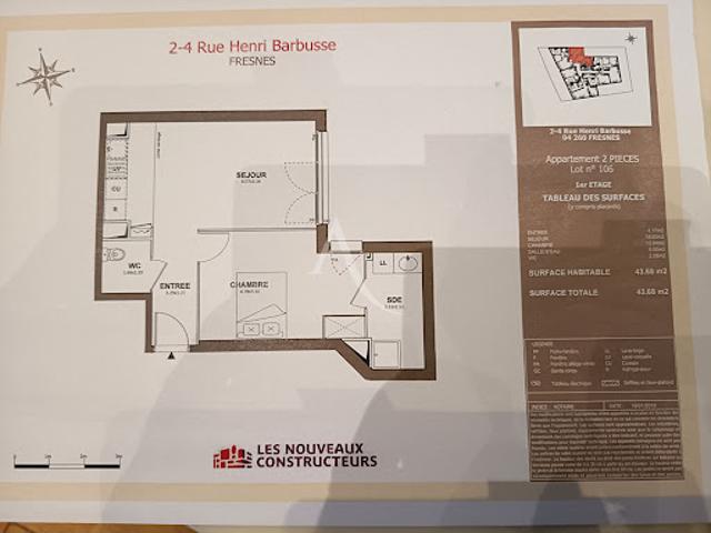 Location Appartement 2 pièces 43.68 m2 Fresnes